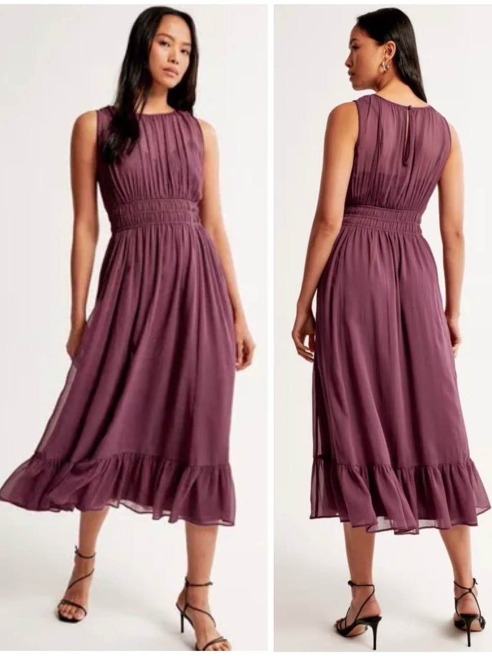 Abercrombie & Fitch Feminine City Chic Timeless Chiffon Midi Dress Size L Tall
